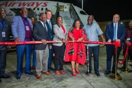 Tourism CS Rebecca Miano, KAA Chairman Caleb Kositany, KQ CEO Allan Kivaluka and British Deputy High Commissioner Ed Barnett.